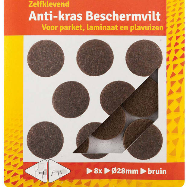 Deltafix Anti-krasvilt - 16x - bruin - 28 mm - rond - zelfklevend - meubel beschermvilt - Meubelviltjes