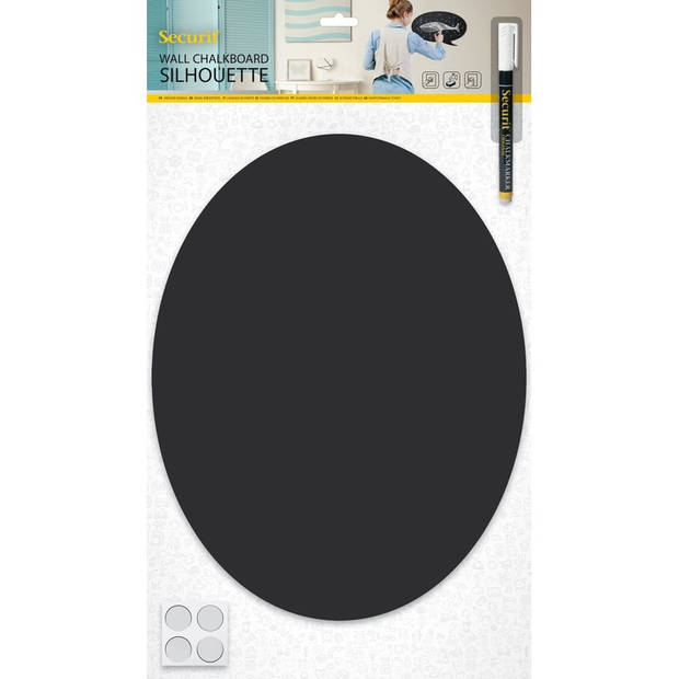 Zwart ovaal krijtbord/schoolbord met 1 stift 30 x 38 cm - Krijtborden