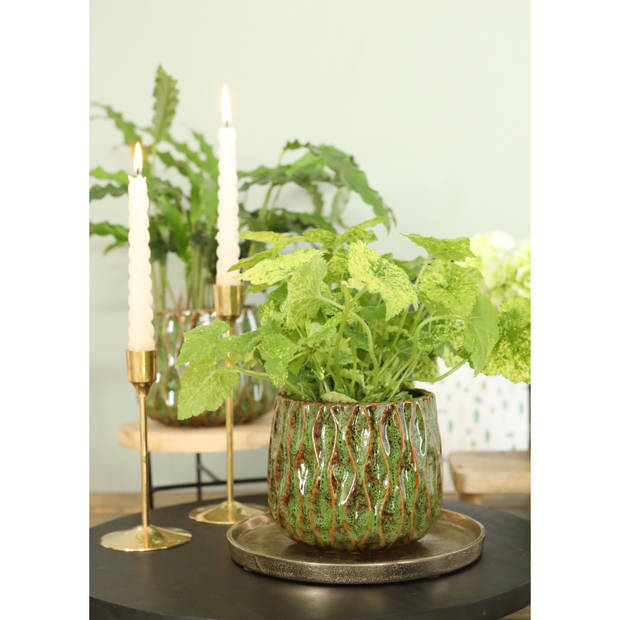 Ideas4Seasons Bloempot/plantenpot - donkergroen - voor kamerplant - D13 x H11 cm - Plantenpotten