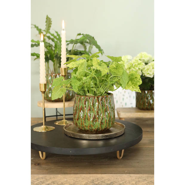 Ideas4Seasons Bloempot/plantenpot - donkergroen - voor kamerplant - D13 x H11 cm - Plantenpotten