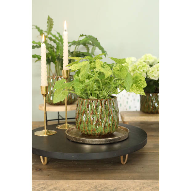 Ideas4Seasons Bloempot/plantenpot - 2x - donkergroen - voor kamerplant - D13 x H11 cm - Plantenpotten