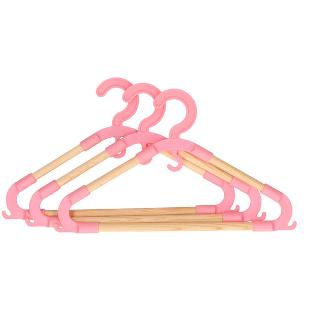 Storage Solutions kledinghangers voor kinderen - 24x - kunststof/hout - roze - Sterke kwaliteit - Kledinghangers