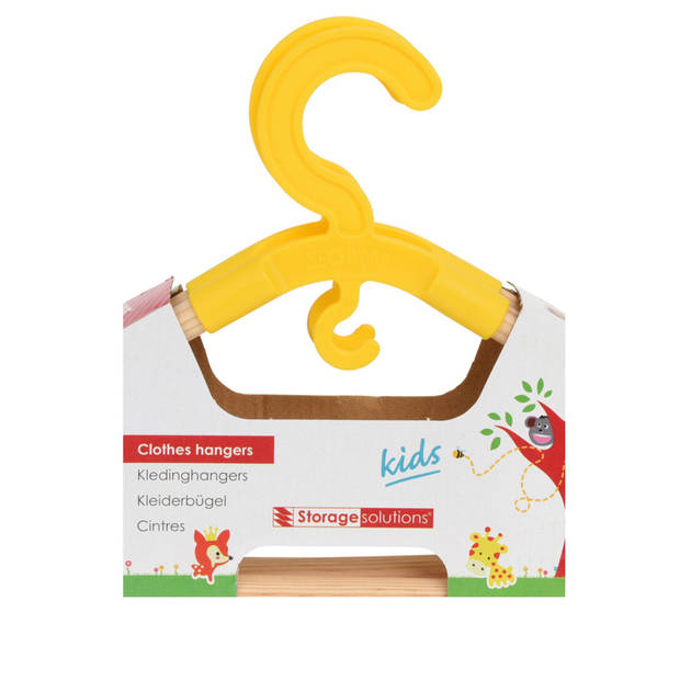 Storage Solutions kledinghangers voor kinderen - 3x - kunststof/hout - geel - Sterke kwaliteit - Kledinghangers