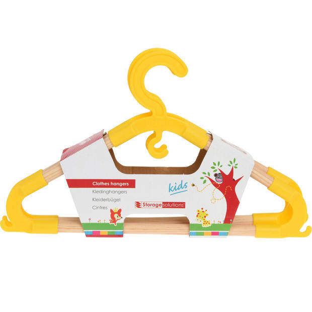 Storage Solutions kledinghangers voor kinderen - 9x - kunststof/hout - geel - Sterke kwaliteit - Kledinghangers