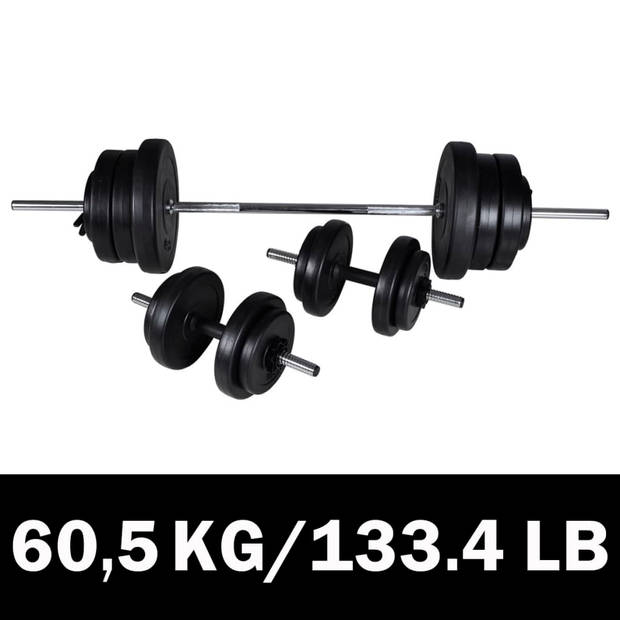 The Living Store Halterset - Ergonomisch ontworpen - 1 barbell - 2 dumbbells - 16 gewichtsschijven