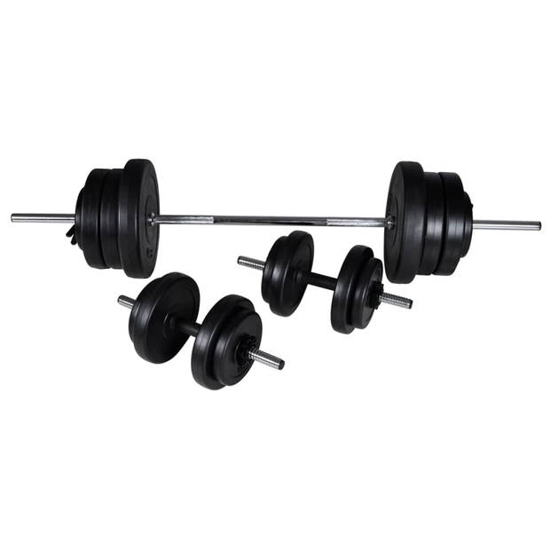 The Living Store Halterset - Ergonomisch ontworpen - 1 barbell - 2 dumbbells - 16 gewichtsschijven