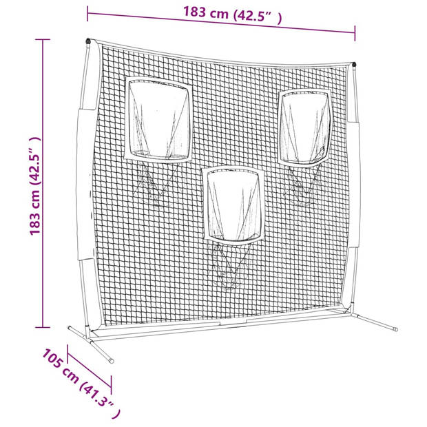 The Living Store Honkbalnet - Polyester - 183 x 105 x 183 cm - Staal en Glasvezel