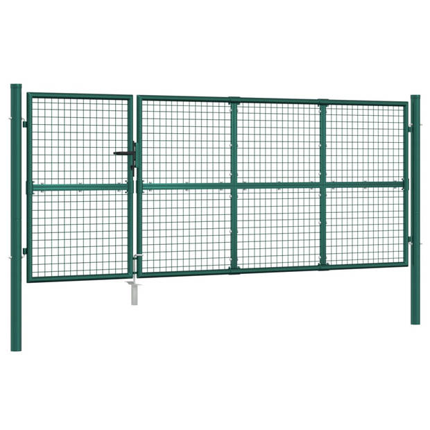 The Living Store Stalen Tuinpoort - Groen 350x175 cm - Met Grondpen en Slot