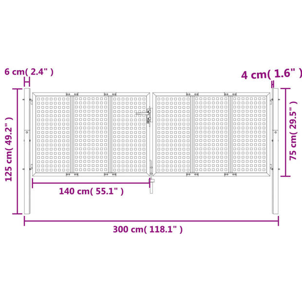 The Living Store Terraspoort 300x125 cm - Staal - Antraciet - 1 slot - 2 palen