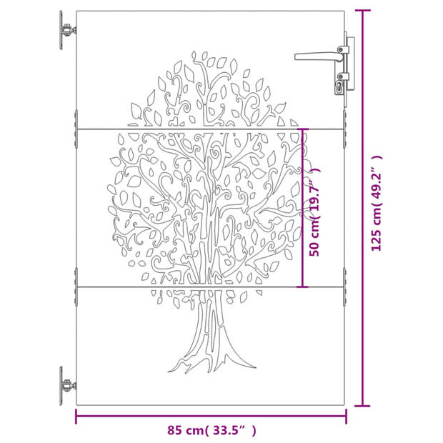 vidaXL Poort 85x125 cm boomontwerp cortenstaal