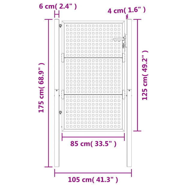 vidaXL Poort 105x175 cm staal antracietkleurig