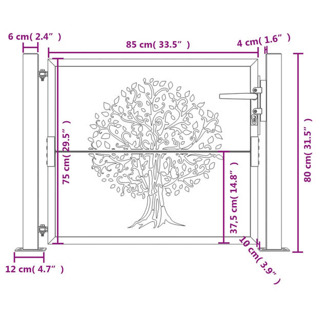 The Living Store Tuinpoort - Antraciet - 105 x 80 cm - Duurzaam staal - Lasergesneden ontwerp - Afsluitbaar