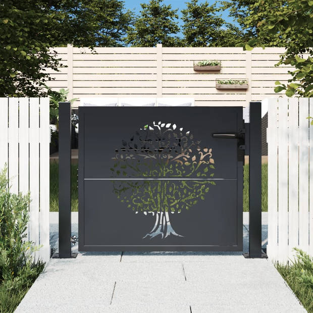 The Living Store Tuinpoort Staal - Antraciet - 105 x 105 cm - Lasergesneden ontwerp