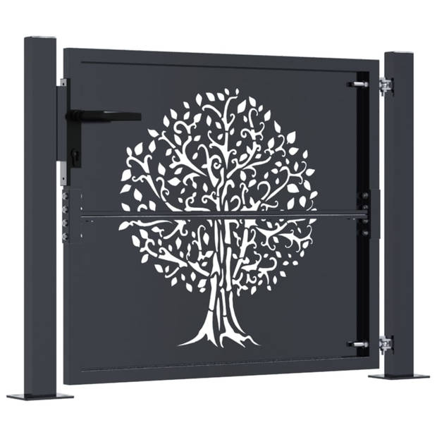 vidaXL Poort 105x80 cm met boomontwerp staal antracietkleurig