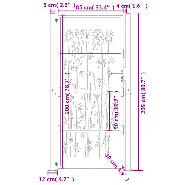 The Living Store Tuinpoort - Antraciet - 105 x 205 cm - Gegalvaniseerd staal met poedercoating