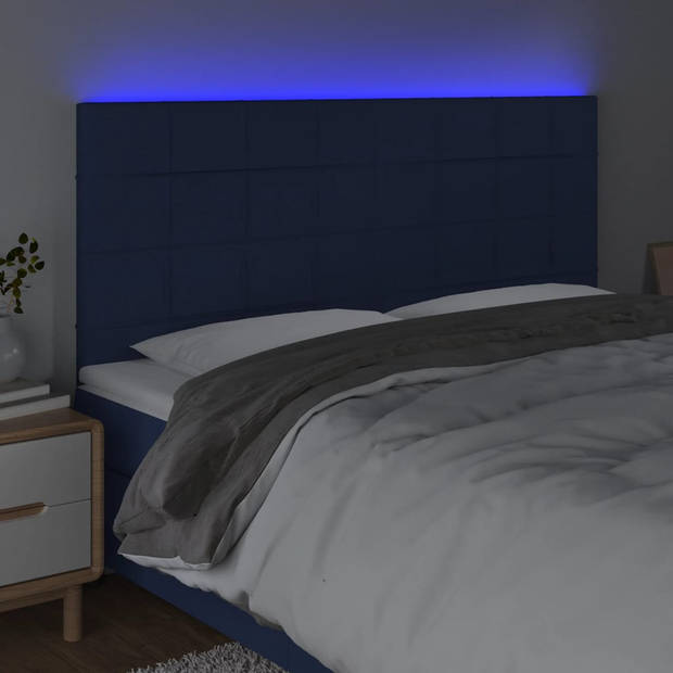 vidaXL Hoofdbord LED 200x5x118/128 cm stof blauw