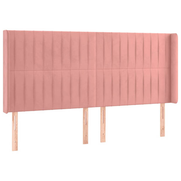 The Living Store Hoofdbord - LED-hoofdbord - 183x16x118/128 cm - Roze - Stof/Massief larikshout