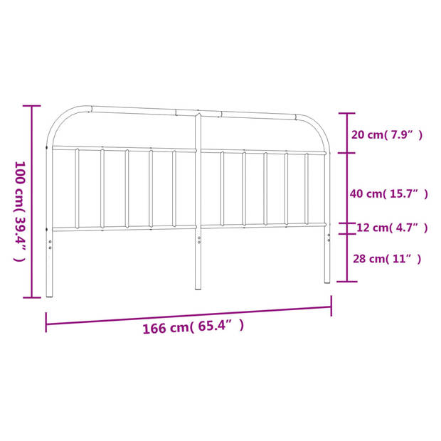 The Living Store Hoofdbord Metalen Hoofdbord - 166 x 3 x 100 cm - Zwart