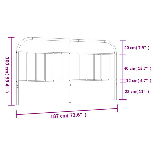 vidaXL Hoofdbord metaal wit 180 cm