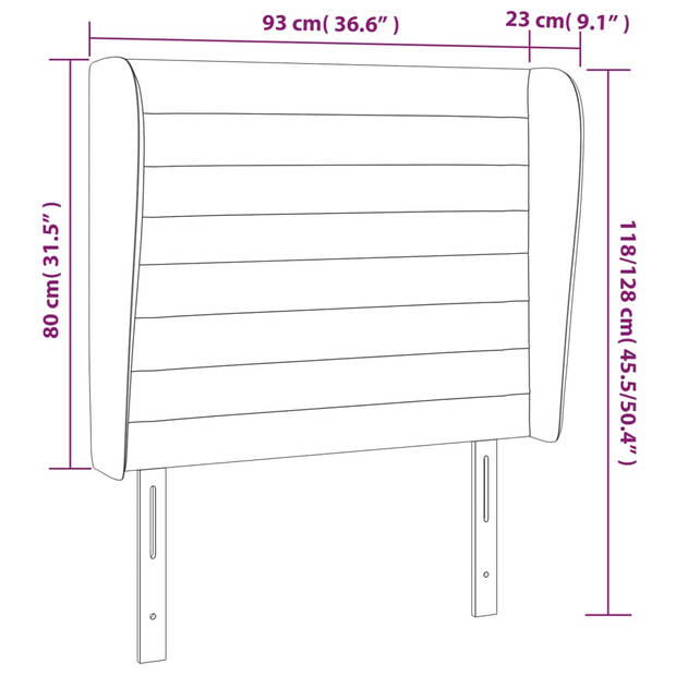 The Living Store Hoofdbord - Hoofdbord - 93 x 23 x 118/128 cm - Lichtgrijs