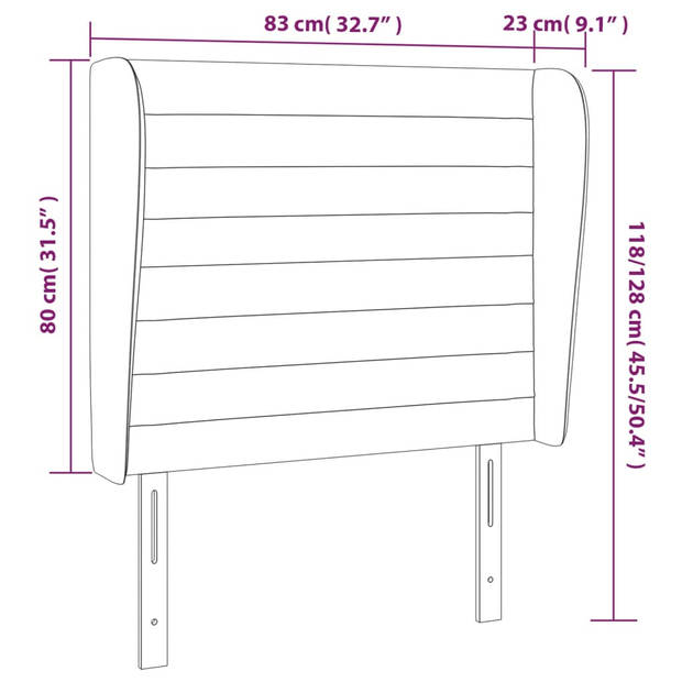 vidaXL Hoofdbord met randen 83x23x118/128 cm stof blauw