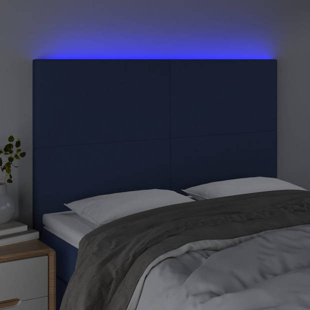 vidaXL Hoofdbord LED 144x5x118/128 cm stof blauw