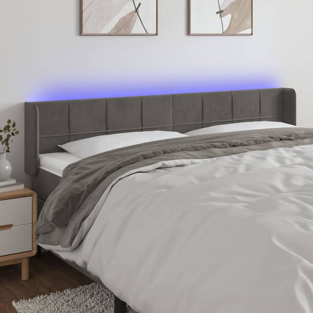 The Living Store Hoofdbord - LED-hoofdbord - Donkergrijs - Zacht fluweel - Verstelbaar - Comfortabele ondersteuning -