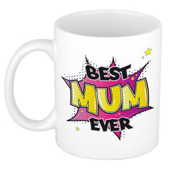 Bellatio Decorations Moederdag cadeau koffiemok - best mum ever - roze - 300 ml - mok met tekst - feest mokken