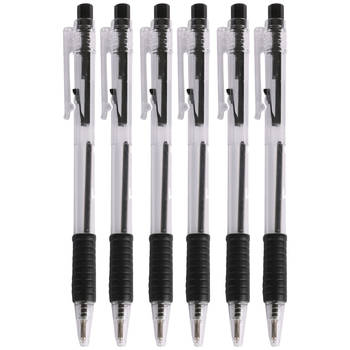 Balpennen - 16x stuks - zwart - softgrip - kliksysteem - Pennen