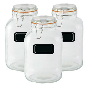 Weckpotten/inmaakpotten - 3x - 3L - glas - met beugelsluiting - incl. etiketten - Weckpotten