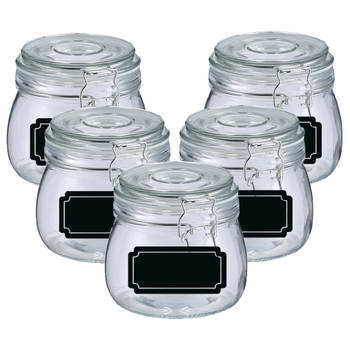 Weckpotten/inmaakpotten - 10x - 500 ml - glas - met beugelsluiting - incl. etiketten - Weckpotten