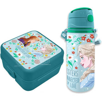 Disney Frozen lunchbox set voor kinderen - 2-delig - licht blauw - kunststof/aluminium - Lunchboxen