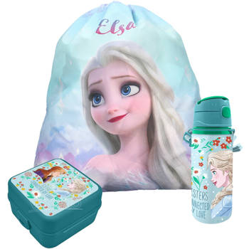 Disney Frozen lunchbox set voor kinderen - 3-delig - blauw - incl. gymtas/schooltas - Lunchboxen