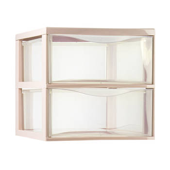 Plasticforte Ladeblokje/bureau organizer 2x lades - transparant/beige - L26 x B36 x H25 cm - Ladeblok