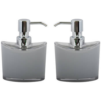 MSV Zeeppompje/dispenser Aveiro - 2x - PS kunststof - lichtgrijs/zilver - 11 x 14 cm - 260 ml - Zeeppompjes