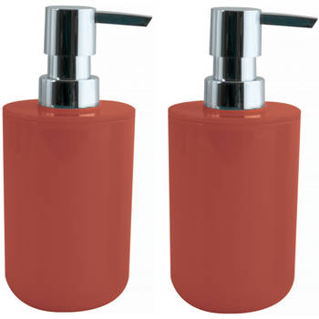 MSV Zeeppompje/dispenser Porto - 2x - PS kunststof - terracotta/zilver - 7 x 16 cm - 260 ml - Zeeppompjes