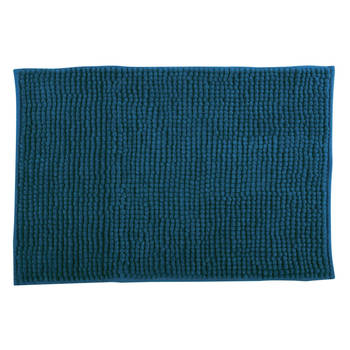 MSV Badkamerkleed/badmat voor op de vloer - donkerblauw - 60 x 90 cm - Microvezel - Badmatjes