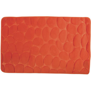 Badkamerkleedje/badmat tapijt - kiezel motief - vloermat - oranje - 50 x 80 cm - laagpolig - Badmatjes
