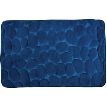 Badkamerkleedje/badmat tapijt - kiezel motief - vloermat - marine blauw - 50 x 80 cm - laagpolig - Badmatjes