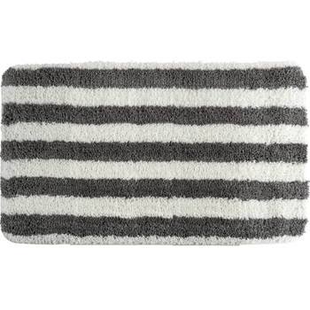 MSV Badkamerkleed/badmat - kleedje voor op de vloer - grijs/wit - 50 x 80 cm - Microvezel - Badmatjes