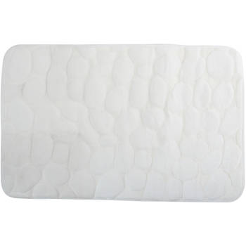 Badkamerkleedje/badmat tapijt - kiezel motief - vloermat - wit - 50 x 80 cm - laagpolig - Badmatjes