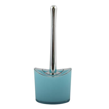 MSV Toiletborstel in houder/wc-borstel Aveiro - PS kunststof/rvs - lichtblauw/zilver - 37 x 14 cm - Toiletborstels