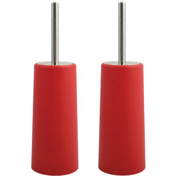 MSV Toiletborstel houder/WC-borstel - 2x - rood - kunststof - 35 cm - Toiletborstels