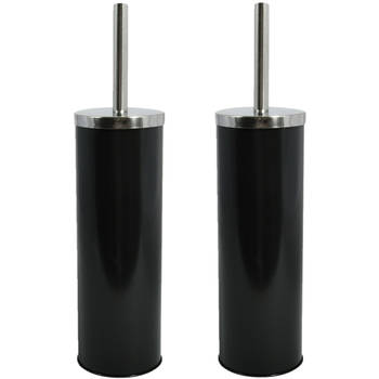 MSV Toiletborstel - houder/wc-borstel - 2x - metaal - zwart - 38 cm - Toiletborstels