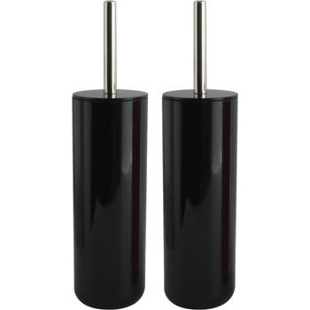 MSV Porto Toilet/wc-borstel houder - 2x - kunststof - zwart - 38 cm - Toiletborstels