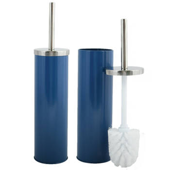 MSV Toiletborstel in houder/wc-borstel - 2x - metaal - marine blauw - 38 cm - Toiletborstels