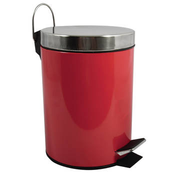 MSV Prullenbak/pedaalemmer - metaal - rood - 5L - 20 x 28 cm - Badkamer/toilet - Pedaalemmers