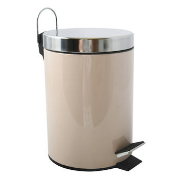 MSV Prullenbak/pedaalemmer - metaal - beige - 3 liter - 17 x 25 cm - Badkamer/toilet - Pedaalemmers