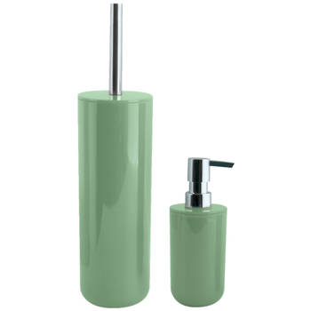 MSV Toiletborstel in houder 38 cm/zeeppompje set Moods - kunststof - groen - Badkameraccessoireset