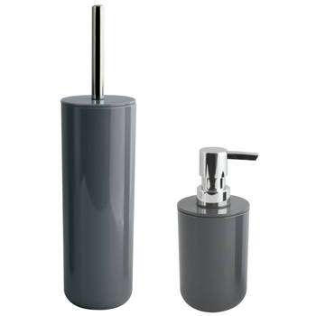 MSV Toiletborstel in houder 38 cm/zeeppompje set Moods - kunststof - donkergrijs - Badkameraccessoireset